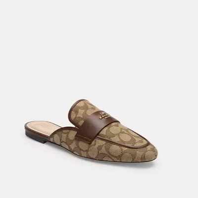 Coach Samie Slide-On Mule Flat Women's Size 6 Khaki Leather Signature Jacquard | eBay US