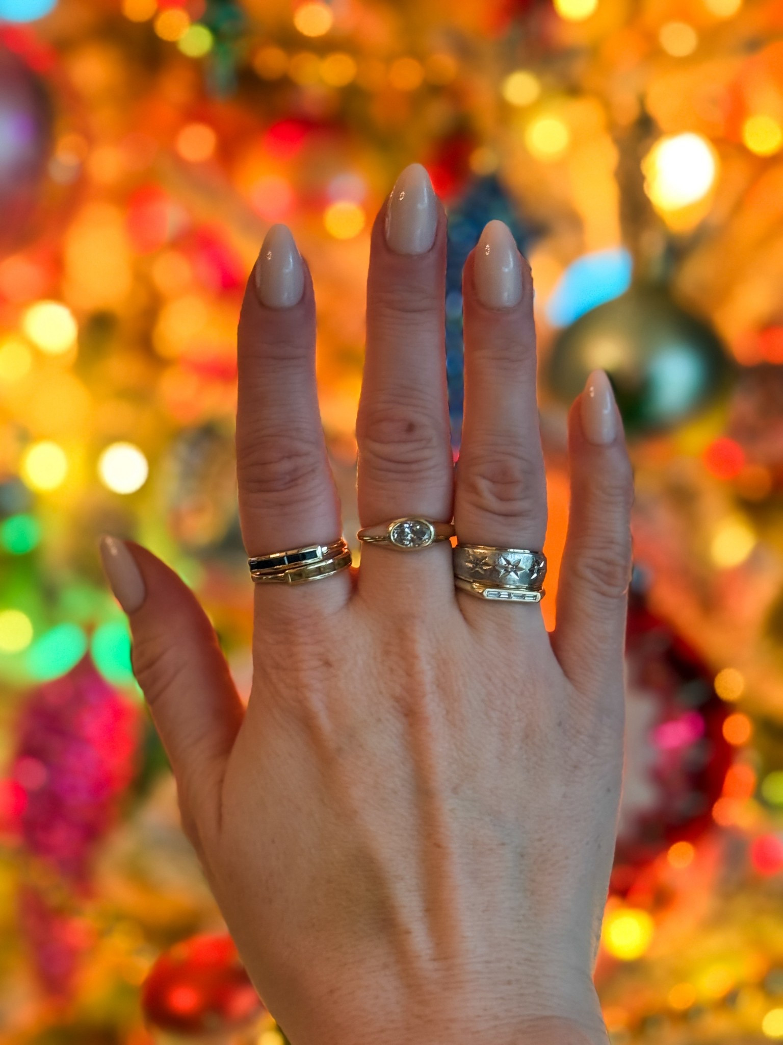 Birthstone set complete; now both my boys are here 🥰 unfortunately I can’t link them but they’re from Jared! Middle finger ring was my push present for T (similar linked), cigar band was my grandpas wedding ring, and the baguette ring below is also linked! 

#LTKHoliday #LTKstorytime #LTKGiftGuide