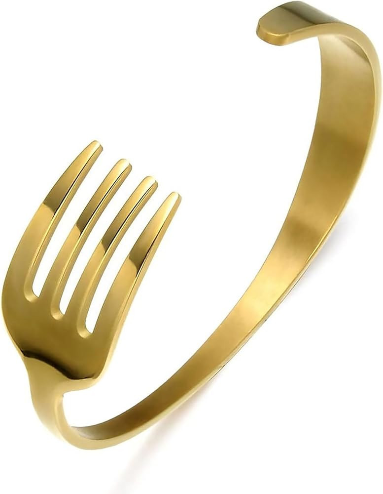 Gold Fork Design Bangle Cuff Bracelet, 7.09 Inches, Stainless Steel | Amazon (US)