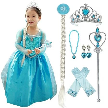 Snow Queen Princess Elsa Costumes Birthday Dress Up for Little Girls with Crown,Mace,Gloves Accessor | Walmart (US)