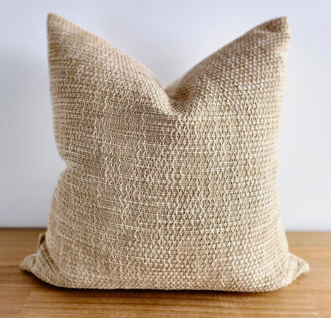 Designer Neutral Textured Pillow Cover, Earthy Flax Toned Fabric Pillow Cover, Neutral Decor Pill... | Etsy (US)