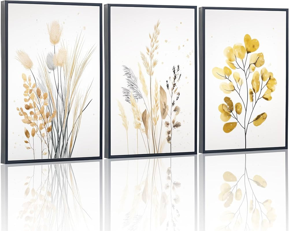 YCJKJDZ Framed Canvas Wall Art Set of 3, Modern Farmhouse Decor Fall Pampas Wall Decor for Living... | Amazon (US)