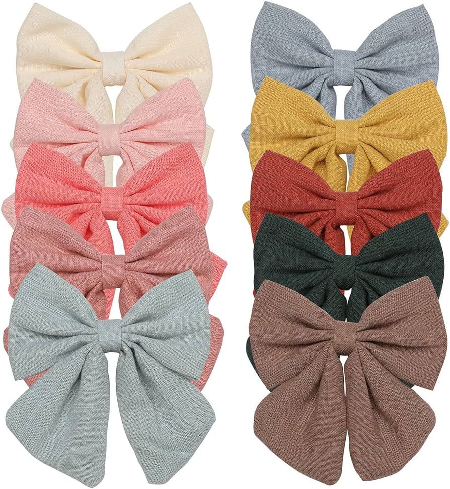 Baby Girl Hair Clips with 4.2 Inches Linen Bows,Handmade Hair Bows for Girls with Fully Lined All... | Amazon (US)