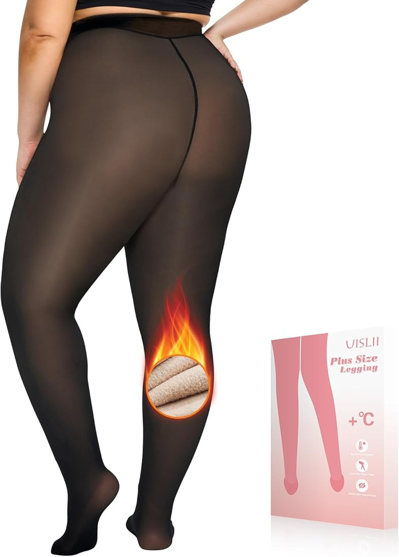 Plus Size Fleece Lined Tights Women,Warm Pantyhose Leggings Women,Fake Translucent Thermal Skin C... | Amazon (US)