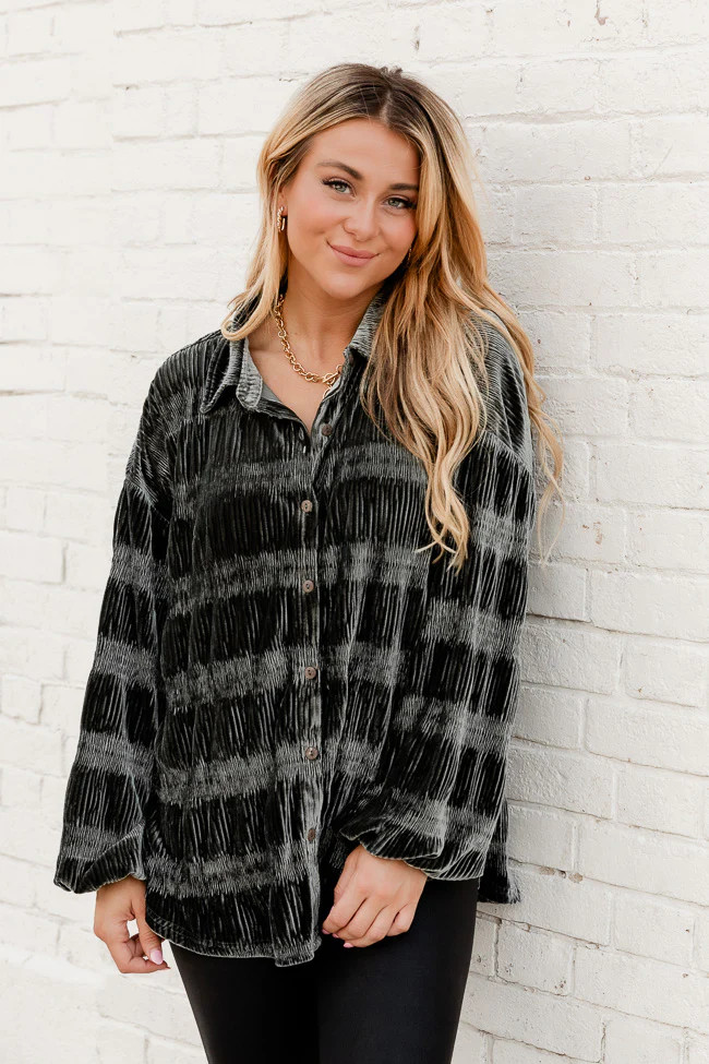 My Favorite Song Olive Velvet Button Front Shirt | Pink Lily