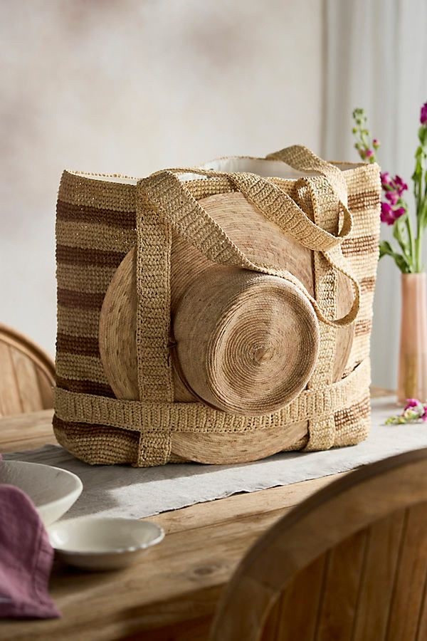 Striped Raffia Travel Tote Bag in Natural Beige 

#LTKTravel #LTKSwim #LTKItBag