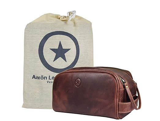 10" Premium Leather Toiletry Travel Pouch With Waterproof Lining | King-Size Handcrafted Vintage ... | Amazon (US)