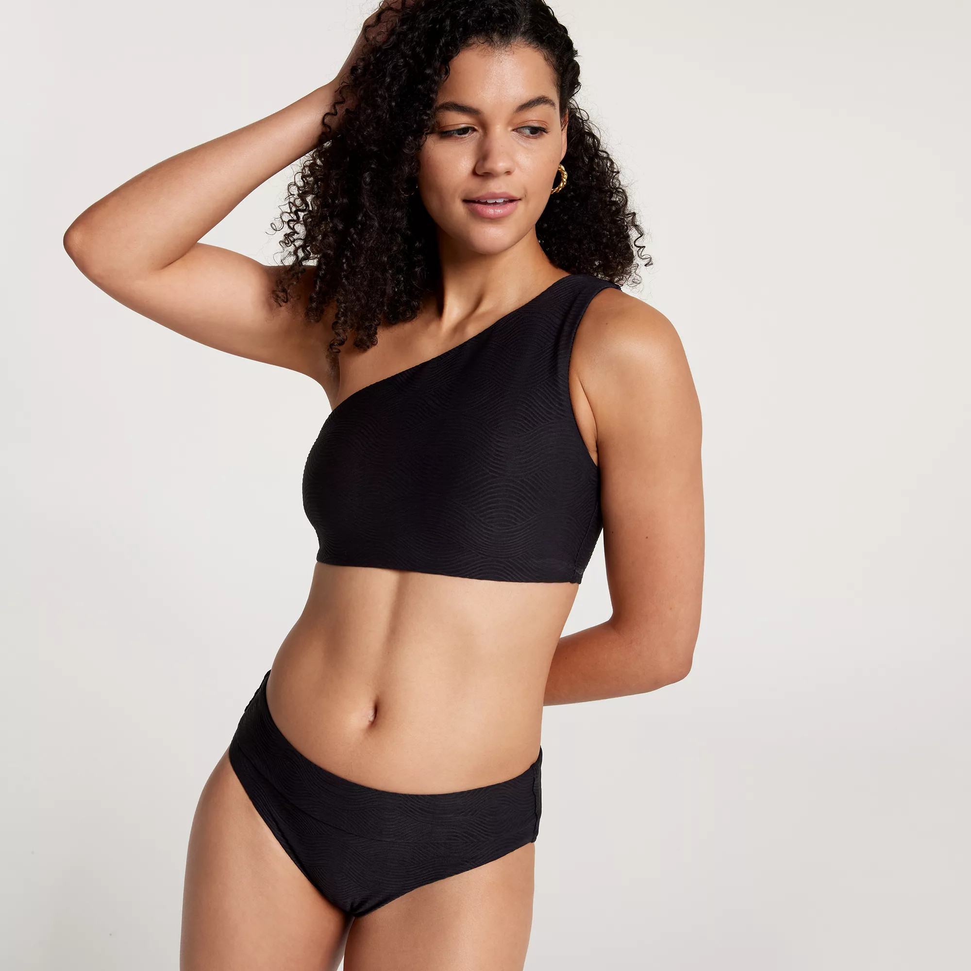 CALIA Women's Ribbed Minimal One Shoulder Medium Support Swim Top, XXS, Pure Black Waves | DICK'S Sporting Goods