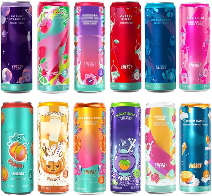 Energy Drink Assorted Variety 12 Pack, Sugar Free, Low Calorie Energy Drinks Pre Workout Performa... | Amazon (US)