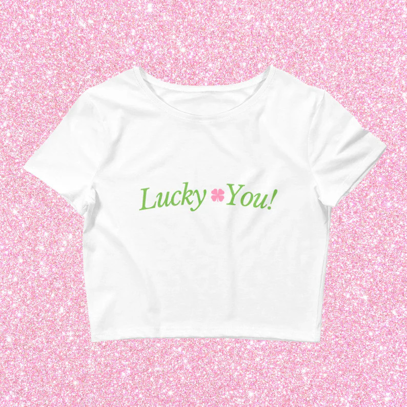 Lucky You St Pattys Crop Top Baby Tee, Clover Shamrock St Patricks Cropped Shirt - Etsy | Etsy (US)
