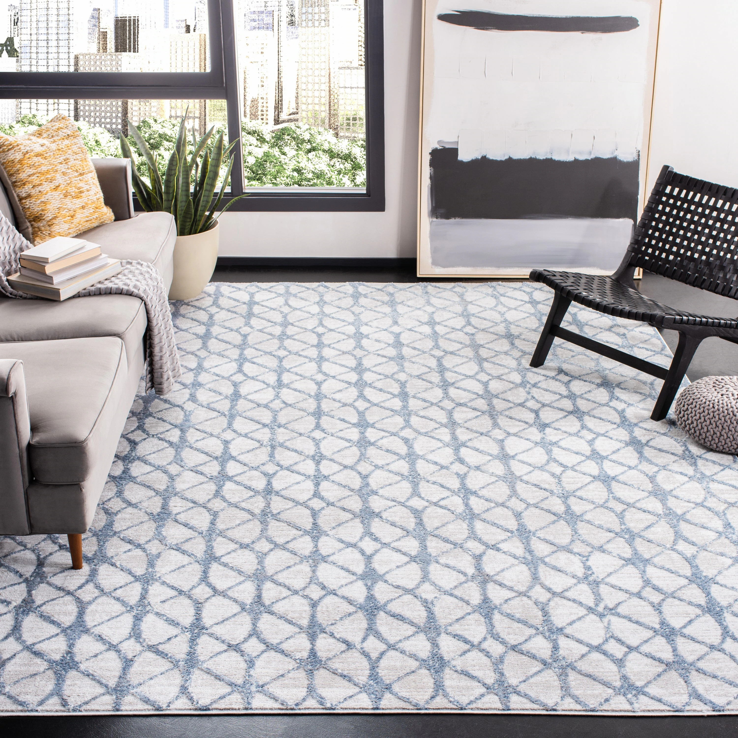 Safavieh Amelia Apulia 8 x 10 (ft) Loomed Synthetic Gray/Blue Rectangular Indoor Abstract Spot Clean Only Area rug Polyester | ALA792F-8 | Lowe's