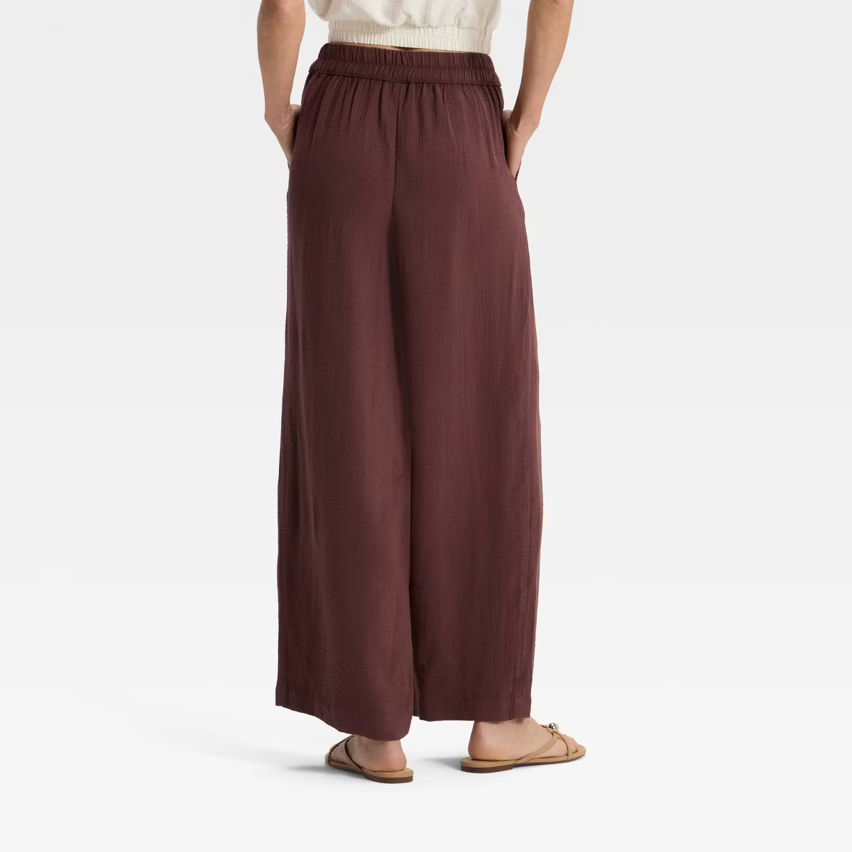 Women's High-Rise Modern Gauze Pull-On Pants - A New Day™ Brown L | Target
