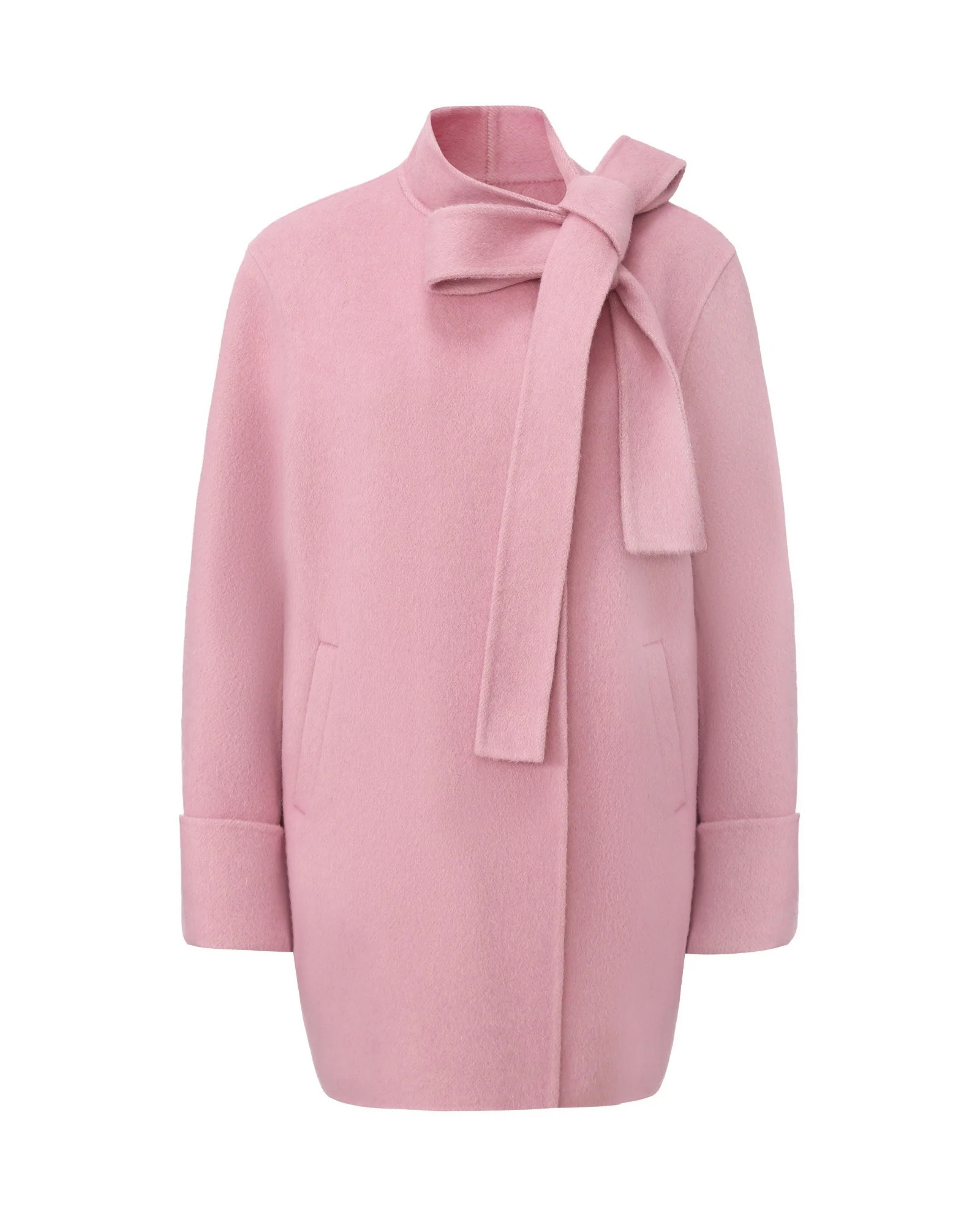Juliette Cocoon Coat (Pink) | Luxury Silk Fur Coat with Bow Collar | Nana Jacqueline