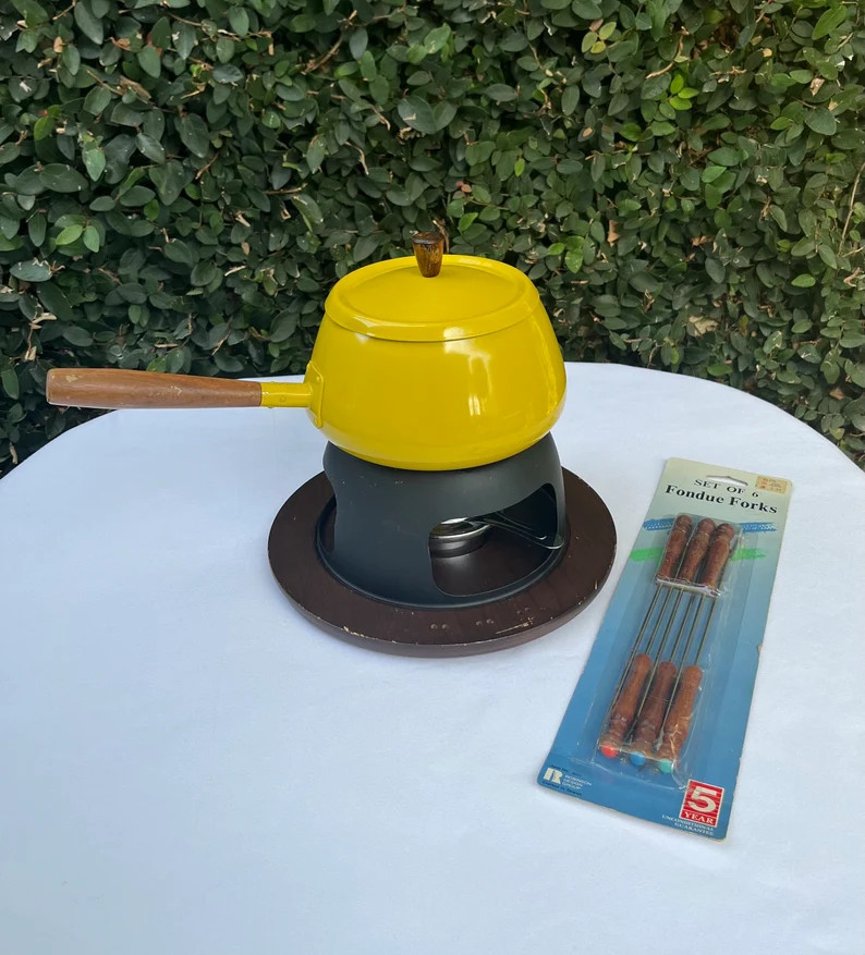 Fondue Pot in Yellow With New in Package Forks - Etsy | Etsy (US)