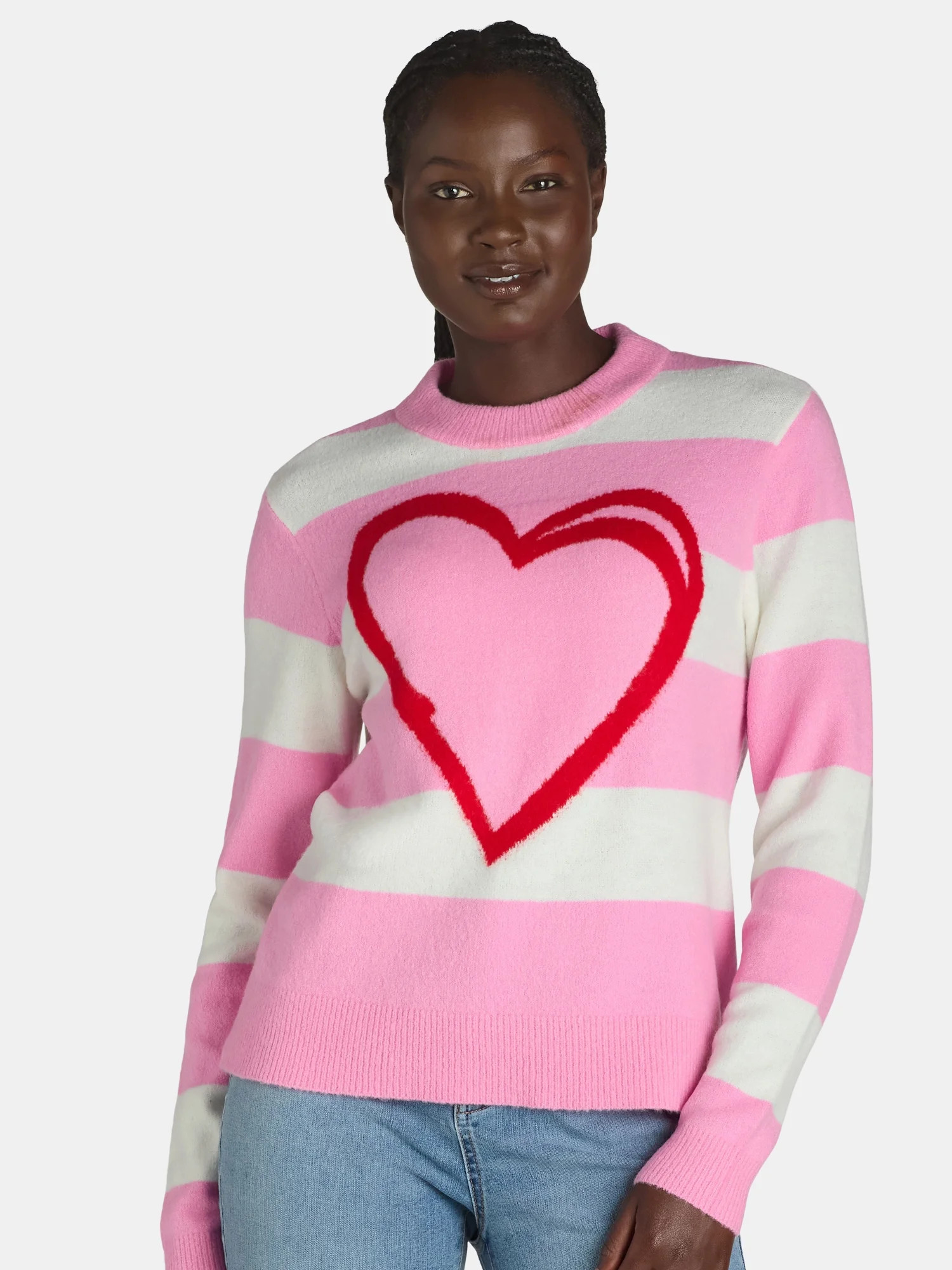 99 Jane Street Women’s and Women's Plus Striped Sweater with Heart Design, Sizes XS-4X | Walmart (US)