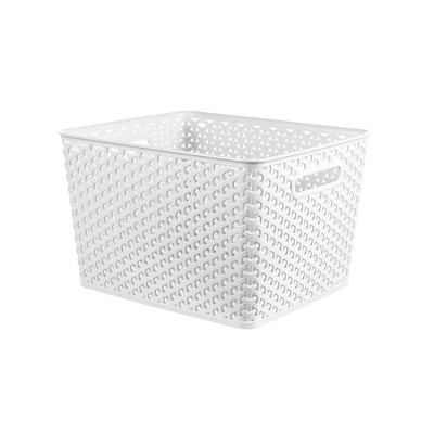 Large Y-Weave Decorative Storage Basket White - Brightroom™: Cut-Out Handles, Fits 11" Cube System | Target