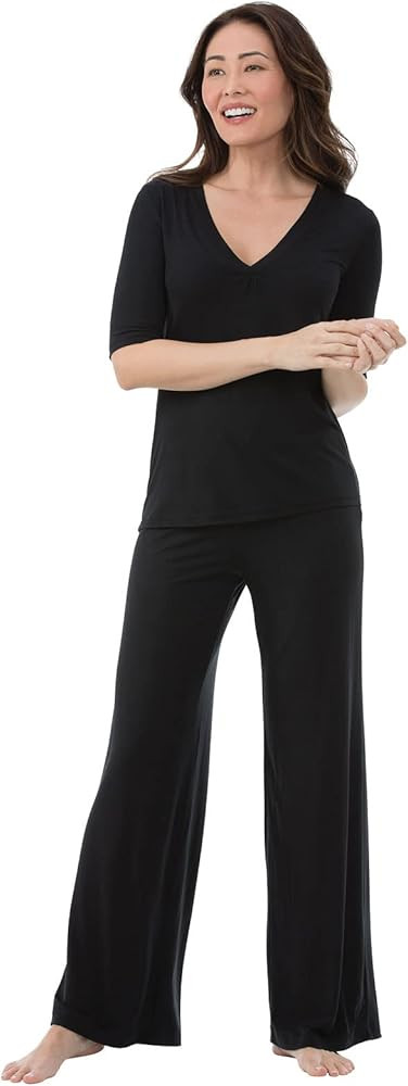 PajamaGram Silky Bare Women's Sleepwear - Naturally Smooth Womens Pajamas Half Sleeve PJ Set | Amazon (US)