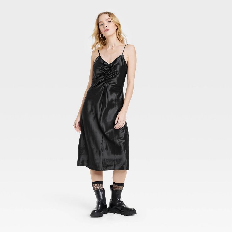 Women&#39;s Ruched Slip Dress - A New Day&#8482; Black S | Target