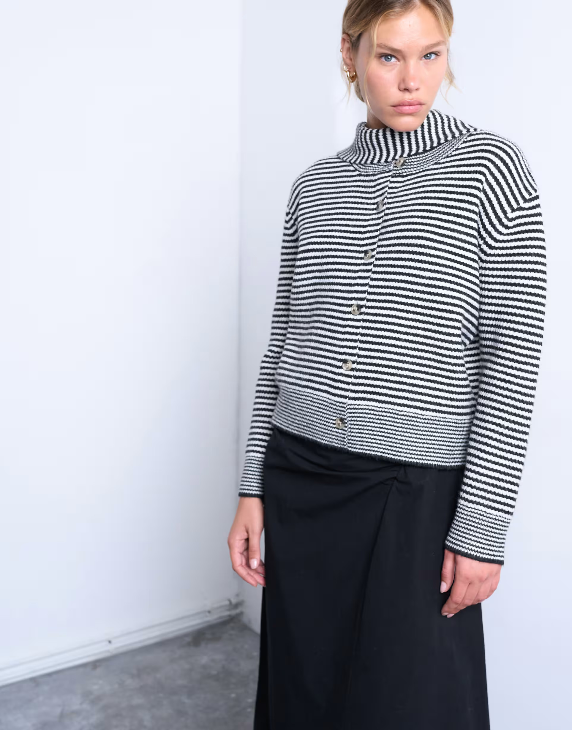 Topshop knitted stripe cardigan and scarf in mono | ASOS (Global)