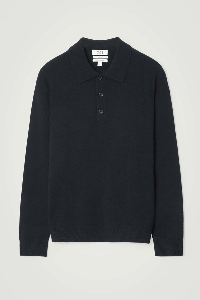 Seamless Cashmere Polo Shirt in Navy | COS (US)