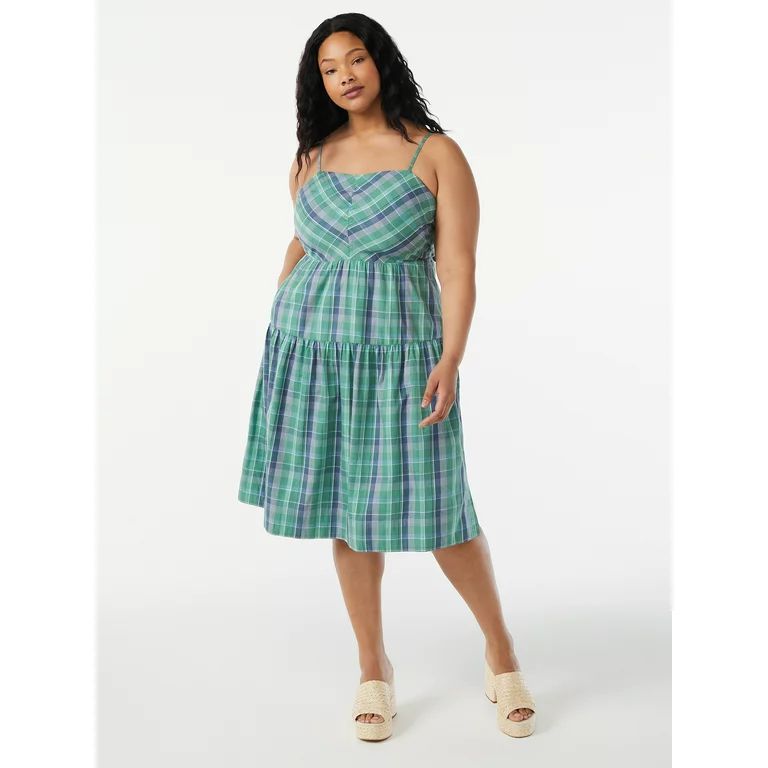 Free Assembly Women's Tiered Midi Dress with Tie Back | Walmart (US)