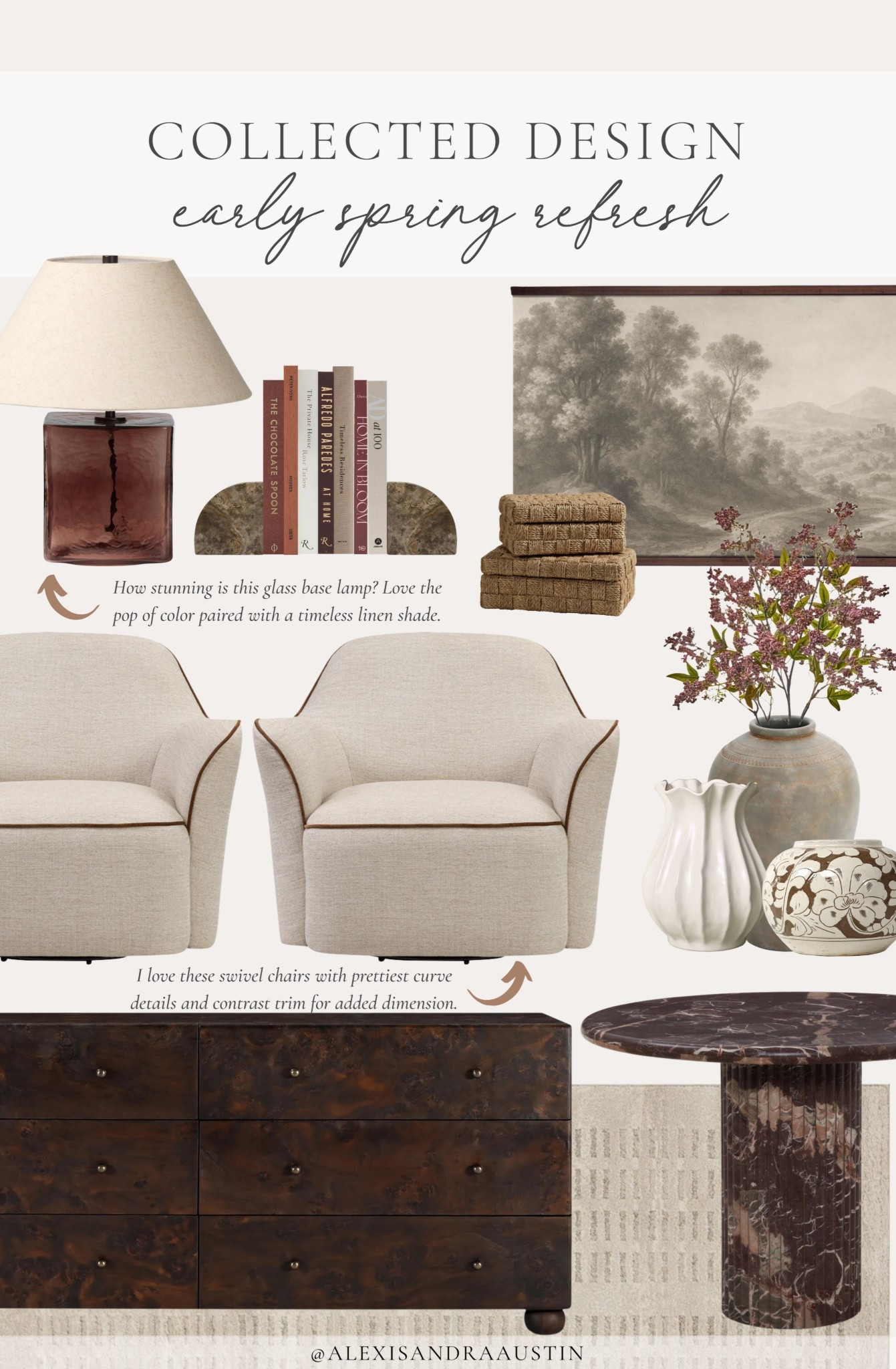 Early spring details in the living room. Loving these timeless looks for a refresh with a neutral, collected style.

Home finds, neutral home inspo, furniture favorites, neutral wood tones, accent table, accent chair, sideboard details, table lamp, neutral decor book, woven box, vase details, faux florals, neutral area rug, marble bookend, Wayfair, shop the look!

#LTKSeasonal #LTKHome