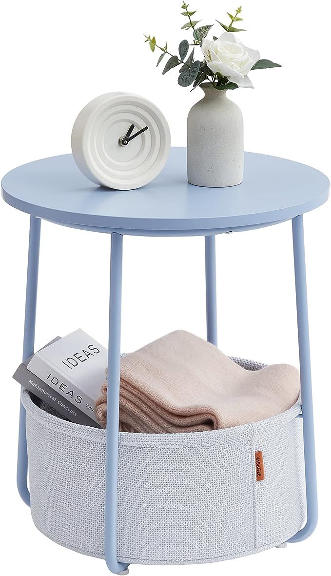 VASAGLE Small Round Side End Table, Modern Nightstand with Fabric Basket, Bedside Table for Livin... | Amazon (US)