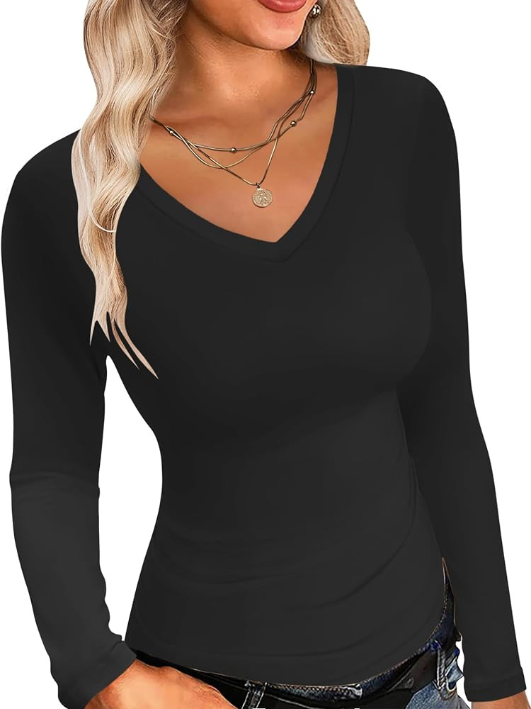 Ekouaer Damen 1&3 Pack Langarmshirt V-Ausschnitt Unterhemd | Amazon (DE)