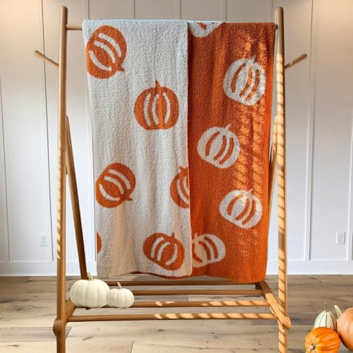 Pumpkin Throw Blanket Microfiber Super Soft Fluffy Plush Fall Blanket Cozy Baby Toddlers Kids Adults Reversible Halloween Blanket for Bed, Couch | Modern Pumpkin Print (58"x75" | Adults) | Amazon (US)