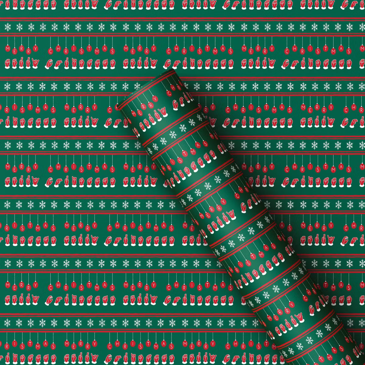 50 sq ft American Sign Language 'Merry Christmas' Gift Wrap Green - Wondershop™: Paper, Typogra... | Target