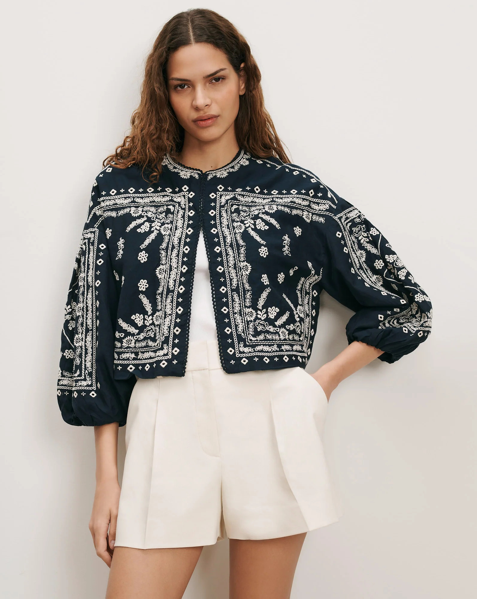 Drake Embroidered Jacket in Navy | Veronica Beard | Veronica Beard