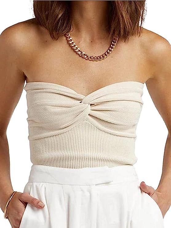 Aphrotiny Women's Sexy Strapless Crop Tops Cute Twist Knot Front Knit Sleeveless Backless Going O... | Amazon (CA)