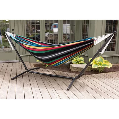 Vivere Dorinda Double Cotton Hammock with Space Saving Steel Stand and Carry Bag | Wayfair North America