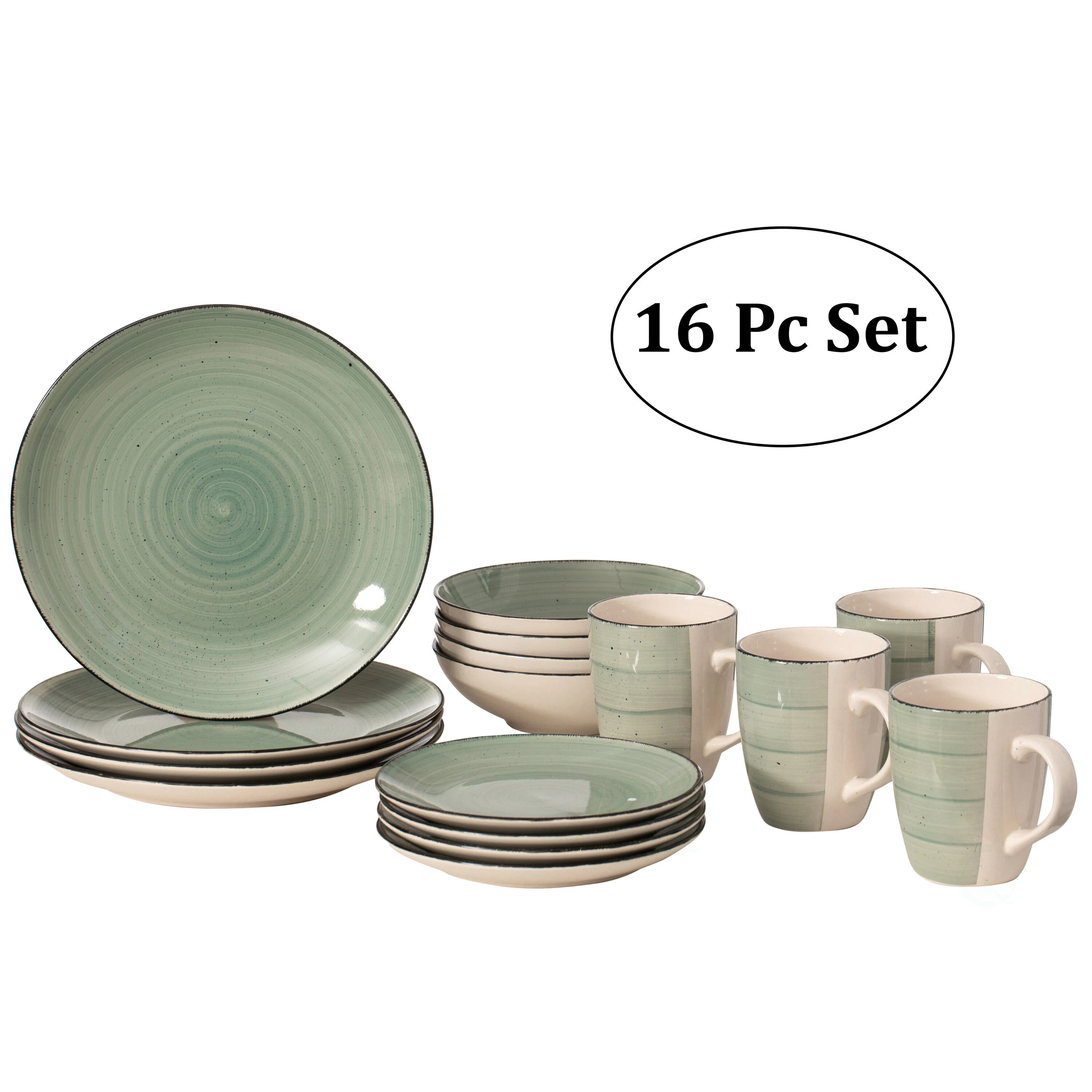 DINEWARES 16 -Piece Green Ceramic Dinnerware | QI004502.GN | Lowe's