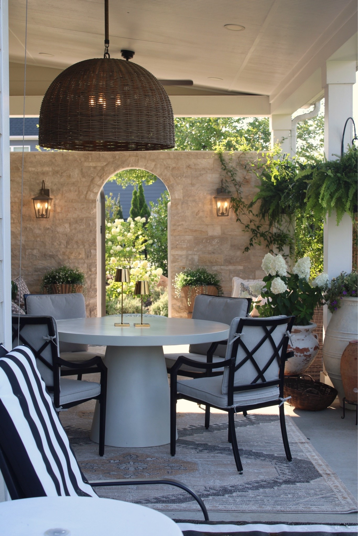 Porch and patio ideas, loungers, outdoor dining, fern hooks, outdoor lighting, sconces, extra large outdoor pendant

#LTKHome