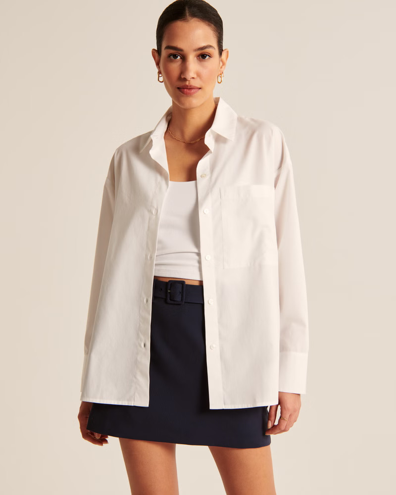 Women's Oversized Straight Hem Poplin Button-Up Shirt | Women's Tops | Abercrombie.com | Abercrombie & Fitch (US)