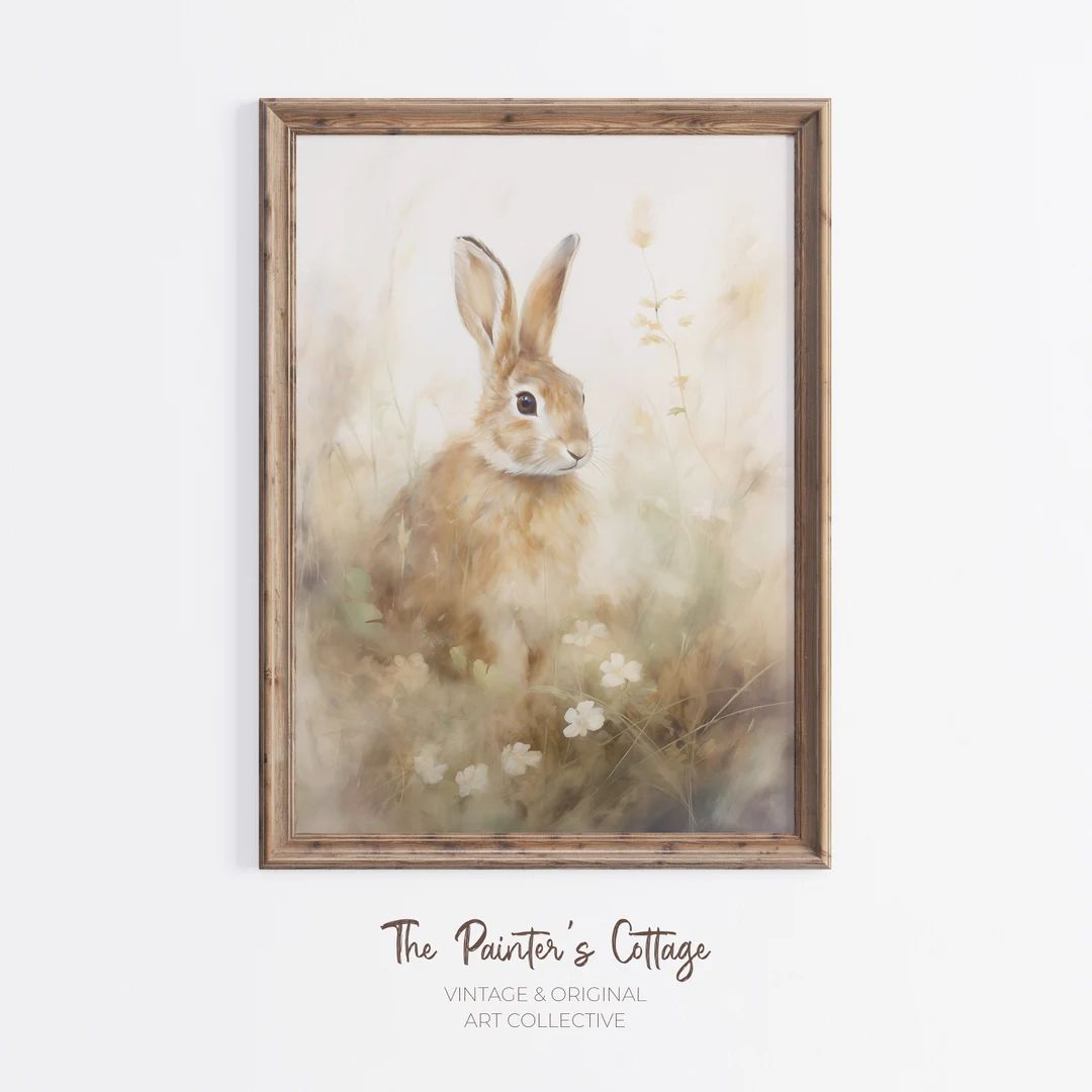 Vintage Rabbit Printable, Rustic Easter Bunny, Farmhouse Easter Decor, Spring Bunny Wall Art, Vin... | Etsy (US)