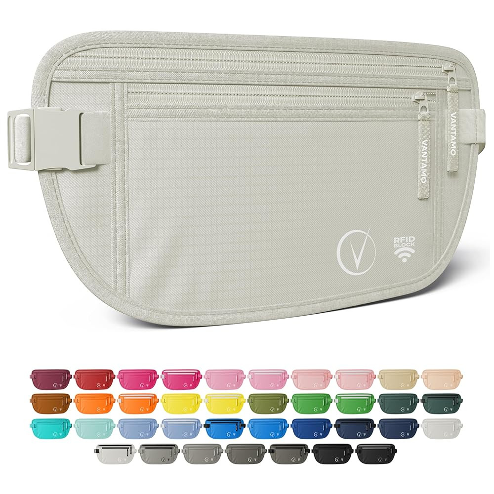Vantamo Hidden Money Belt For Extra Safety, RFID Ultra-Thin Fanny Pack, 2 Compartment Money Bag F... | Amazon (US)