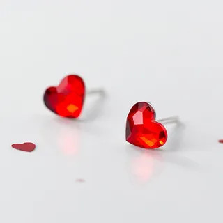 925 Sterling Silver Rhinestone Heart Earring 1 Pair - Red - One Size | YesStyle Global