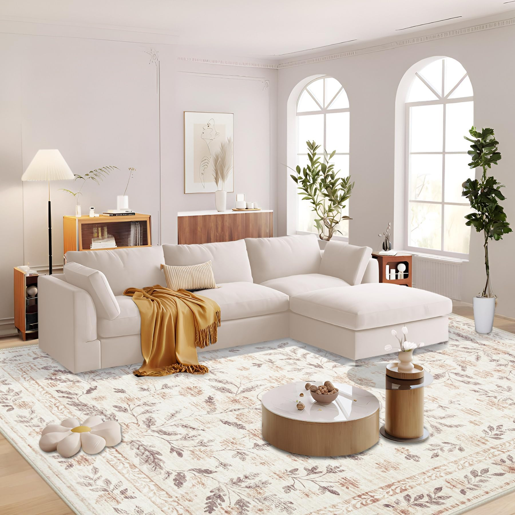 Rugs for Living Room 9x12 Rug, Washable Floral Boho Area Rug Non Slip Soft Low Pile Large Rugs fo... | Amazon (US)