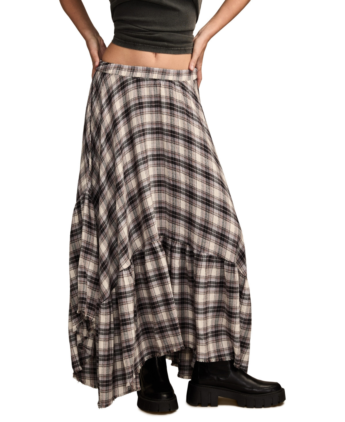 Lucky Brand Women's Tiered Plaid Maxi Skirt - Cream Plaid | Macy's