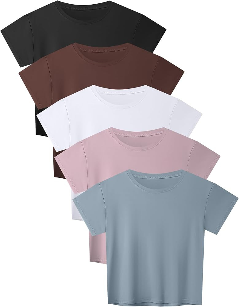 HOPLYNN 5 Pack Crop Top T Shirts for Women Workout Gym Athletic Running Yoga Casual Short Sleeve ... | Amazon (US)