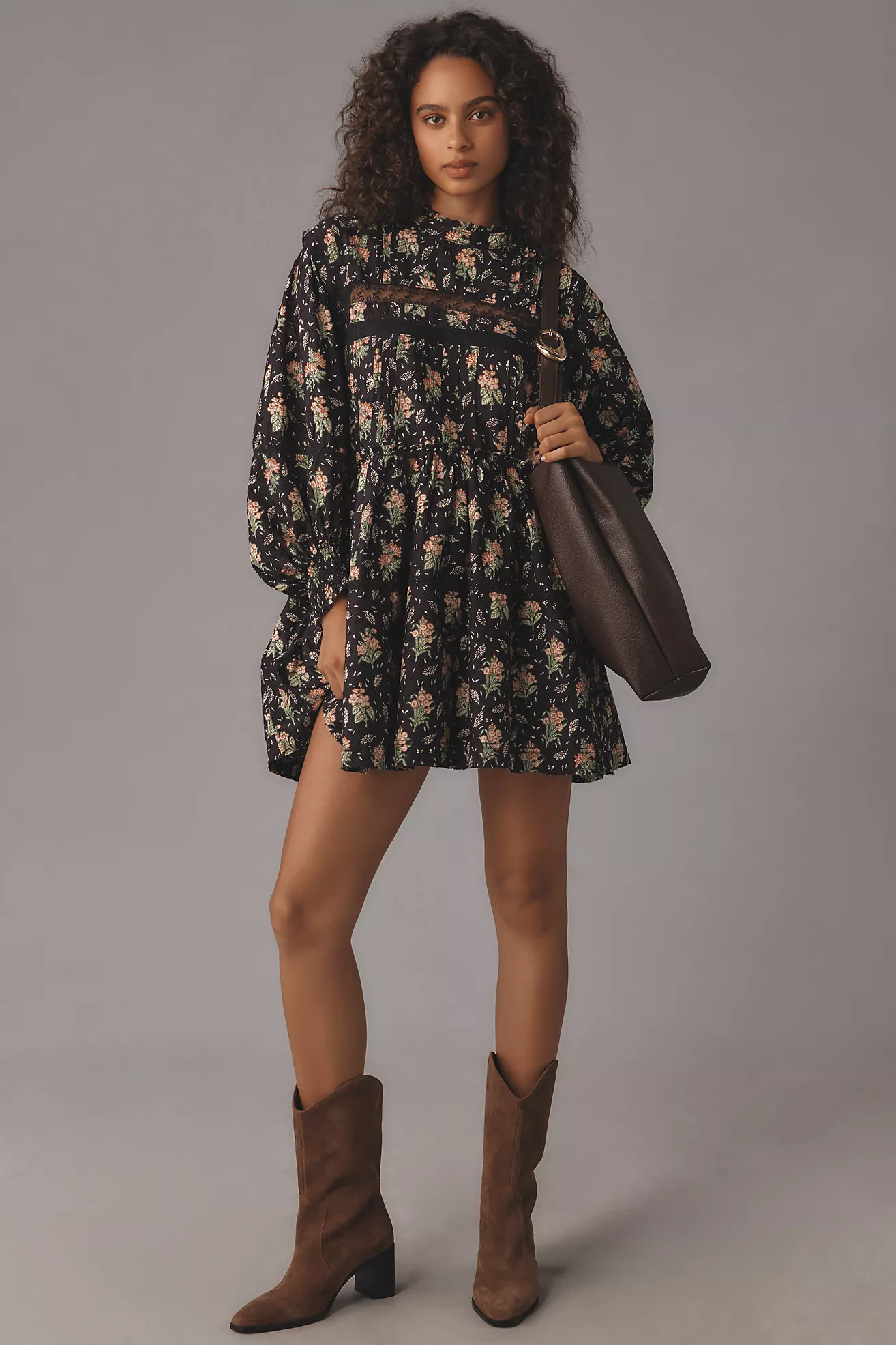 Pilcro Long-Sleeve Mock-Neck Swing Mini Dress | Anthropologie (US)