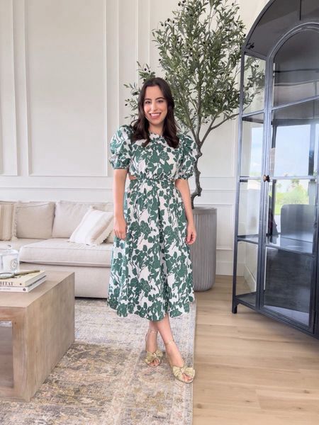 Be a well-dressed wedding guest when you wear this green cut-out back midi dress! Pair it with bowknot heeled sandals and you're good to go! #amazonfashion #outfitinspo #affordablestyle #springdresses

#LTKSeasonal #LTKshoecrush #LTKstyletip