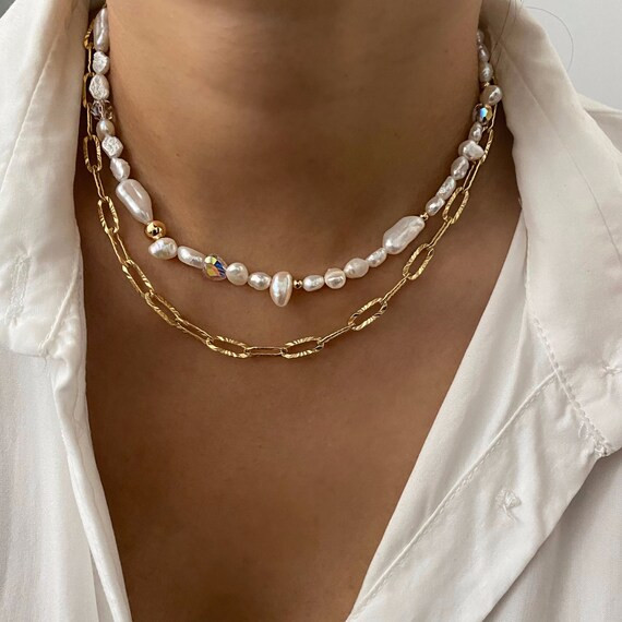 Freshwater Pearl Necklace | Genuine Pearl Necklace | Handmade Beaded Necklace | Swarovski Crystal... | Etsy (US)