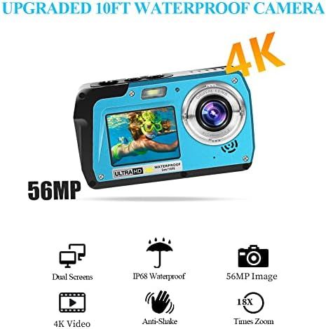 Waterproof Camera Underwater Cameras 4K30FPS 56MP Full HD Video Recorder Selfie Dual Screens 10FT... | Amazon (US)