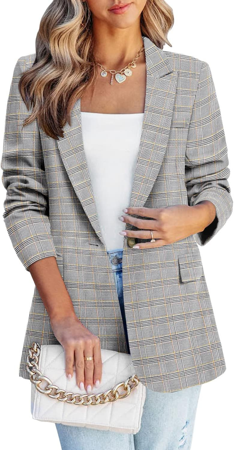 CHICZONE Womens Casual Blazer Long Sleeve Open Front Lapel Button Work Office Blazer Jacket | Amazon (US)
