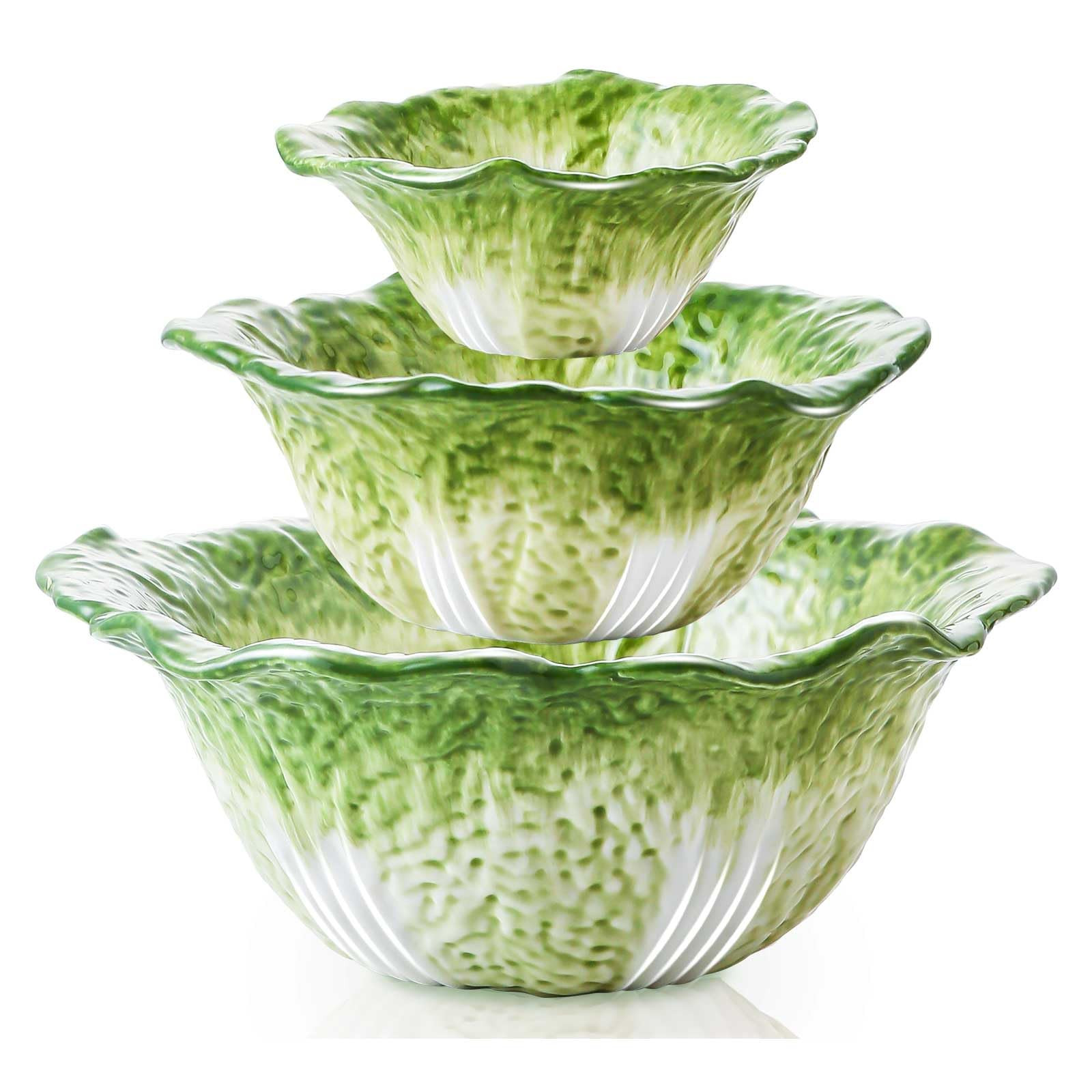 KXZ Green Cabbage Serving Bowl Set of 3 for Kitchen - Extra Large 60oz, 16oz, 5oz Nesting Mixing ... | Amazon (US)