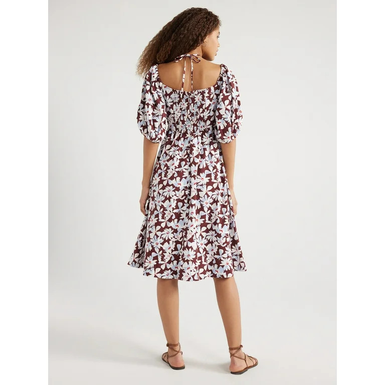 Free Assembly Women's Ruched Halter Dress with Puff Sleeves, Sizes XS-XXL - Walmart.com | Walmart (US)