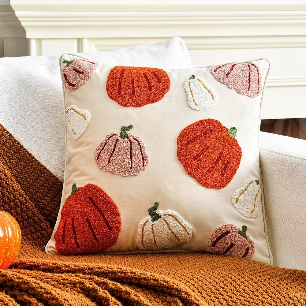 Anna's Whimsy Fall Small Pumpkin Throw Pillow Cover 18x18 Inch,Decorative Farmhouse Halloween Thr... | Amazon (US)